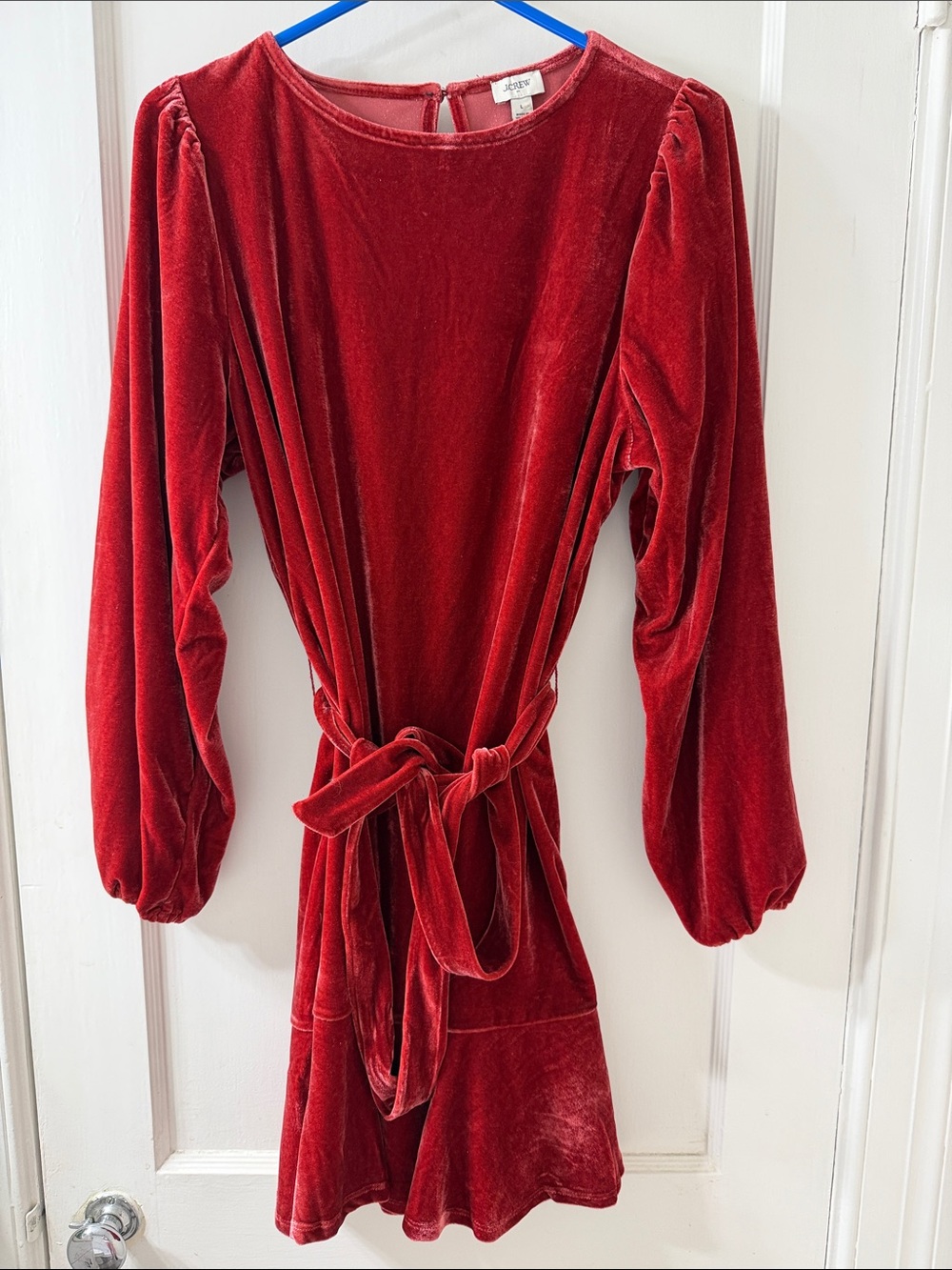J. Crew Factory Velvet Tie-Waist Mini Dress in Red